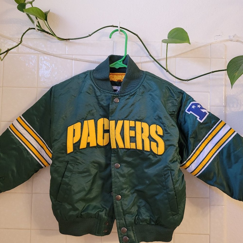 Green Bay Packers Satin Snap Varsity Jacket Med 5/6 STARTER new tag unattached